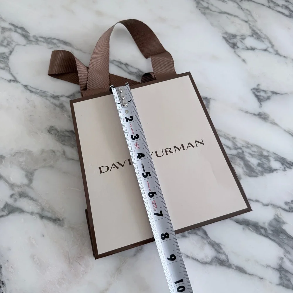 David Yurman Small Cream Brown Grosgrain Ribbon Handle Jewelry Gift Shopping Bag